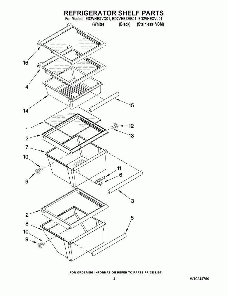 REFRIGERATOR SHELF PARTS Diagram and Parts List for ED2VHEXVB01  Whirlpool Refrigerator