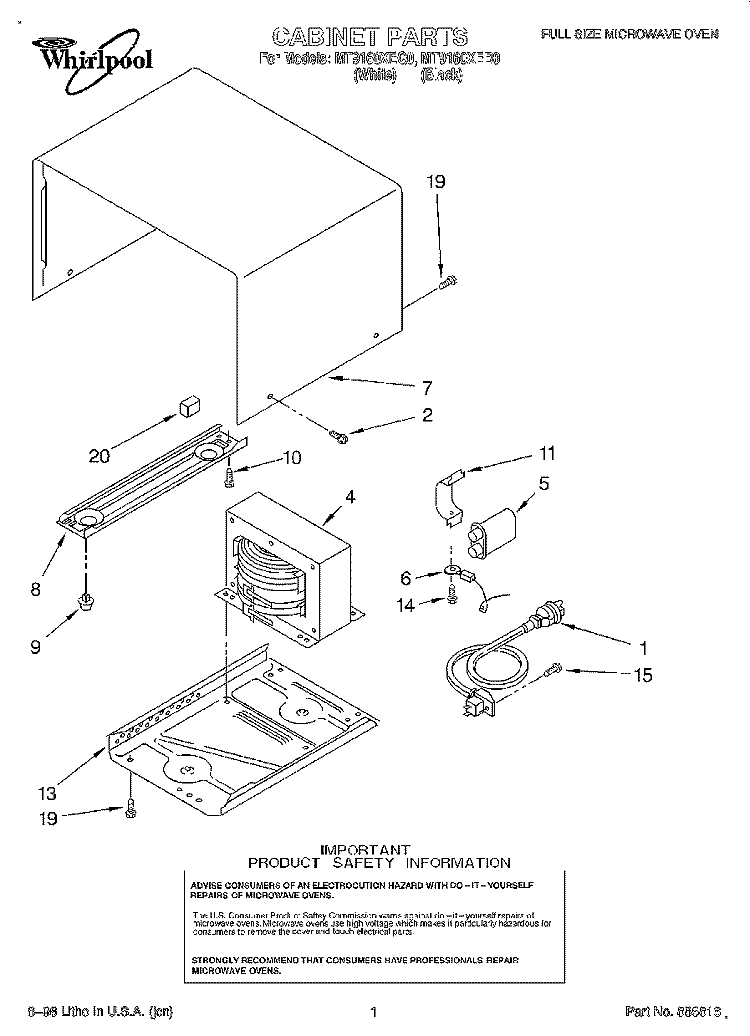 CABINET Diagram and Parts List for MT9160XEB0  Whirlpool Microwave