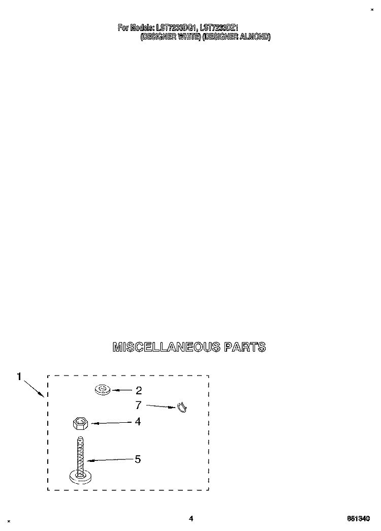 MISCELLANEOUS Diagram and Parts List for LST7233DQ1  Whirlpool Washer