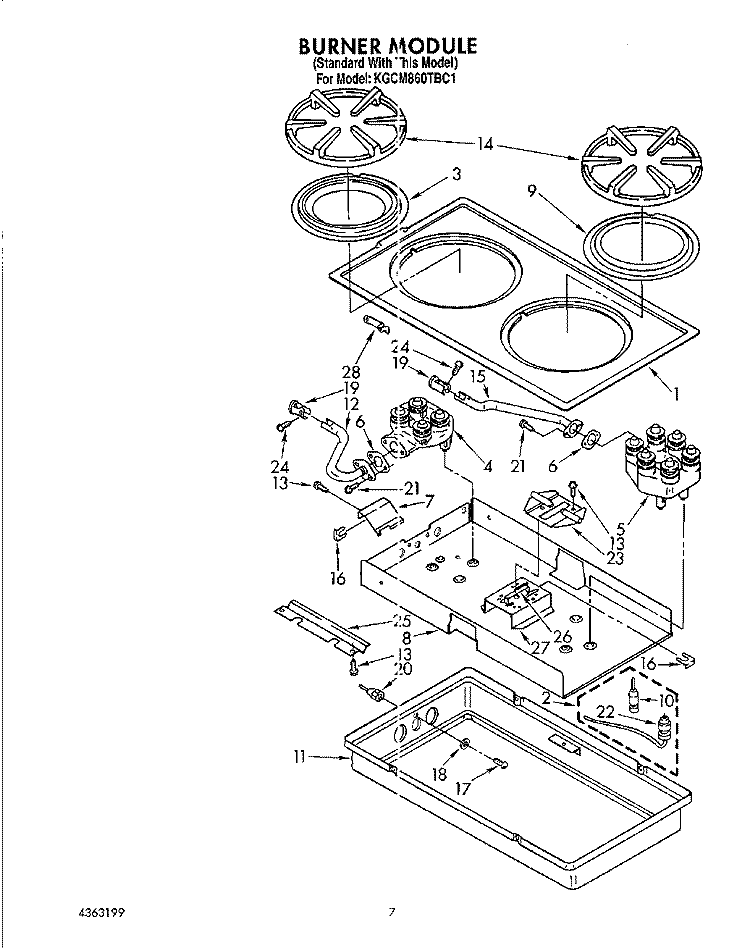 BURNER MODULE Diagram and Parts List for KGCM860TBC1  KitchenAid Cooktop