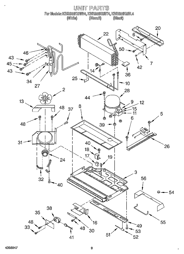 UNIT Diagram and Parts List for KBRS22KGBL4  KitchenAid Refrigerator