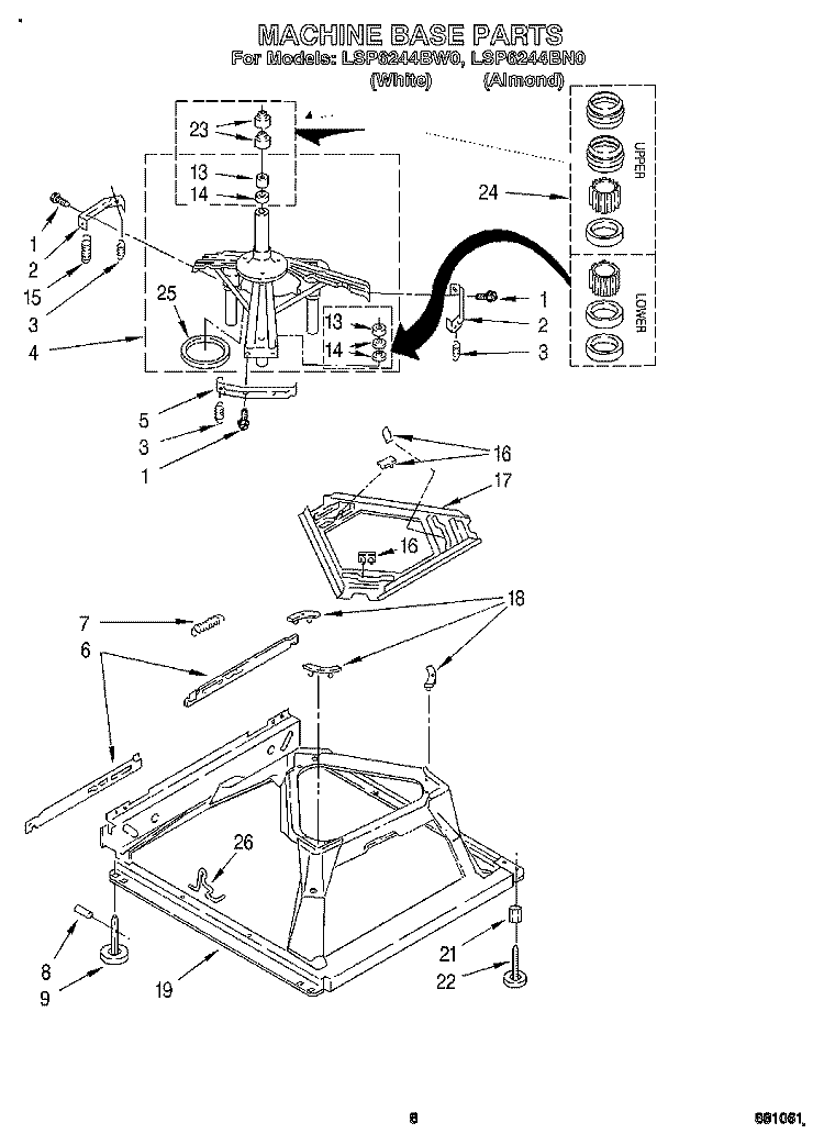 MACHINE BASE Diagram and Parts List for LSP6244BN0  Whirlpool Washer