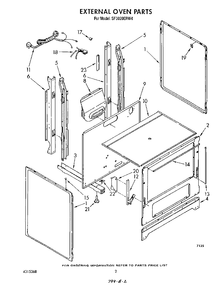 EXTERNAL OVEN Diagram and Parts List for SF3020ERW4  Whirlpool Range
