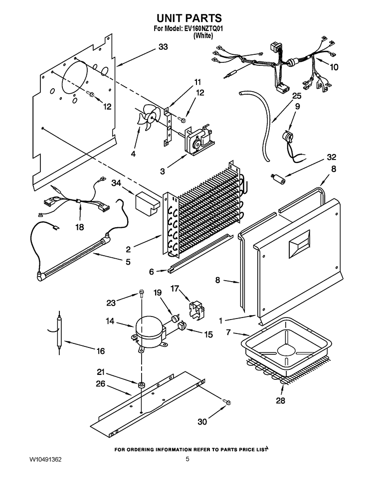 UNIT PARTS Diagram and Parts List for EV160NZTQ01  Whirlpool Freezer
