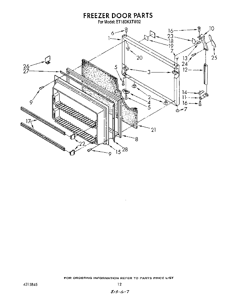 FREEZER DOOR Diagram and Parts List for ET18DKXTF02  Whirlpool Refrigerator