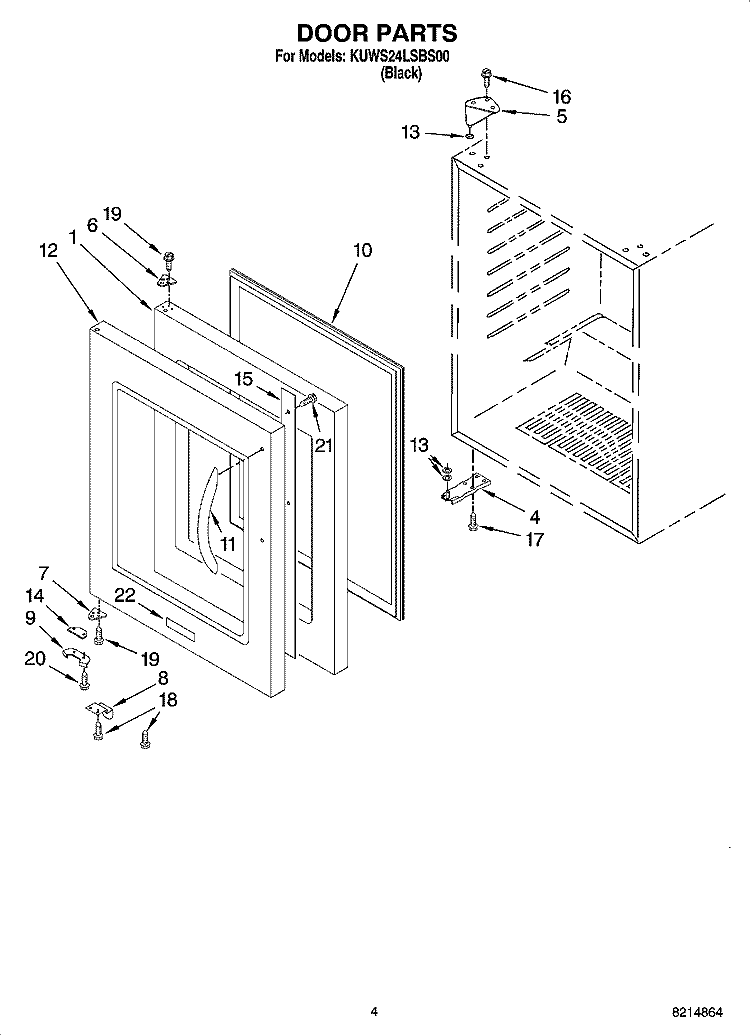 DOOR PARTS Diagram and Parts List for KUWS24LSBS00  KitchenAid Wine and Beverage Cooler