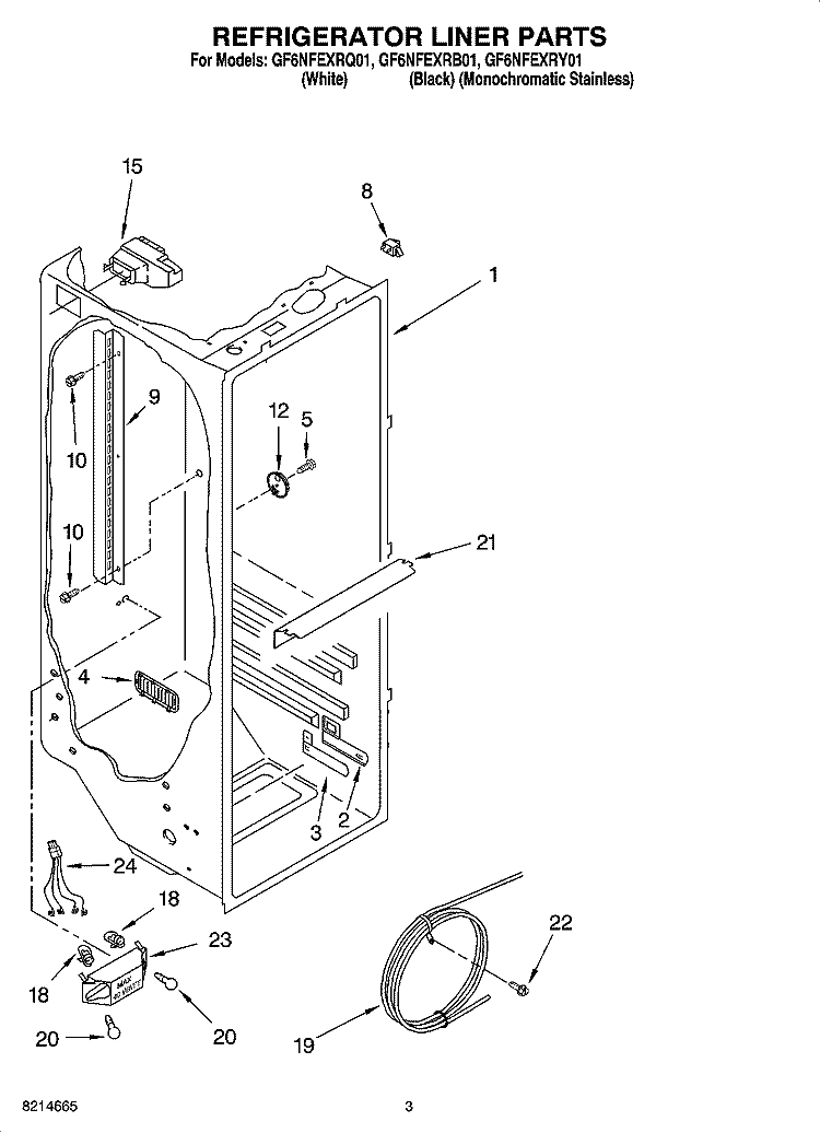 REFRIGERATOR LINER PARTS Diagram and Parts List for GF6NFEXRB01  Whirlpool Refrigerator