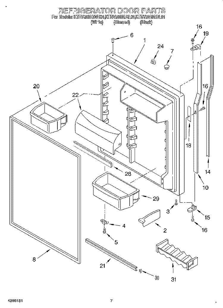 REFRIGERATOR DOOR Diagram and Parts List for KTRV20MGBL01  KitchenAid Refrigerator