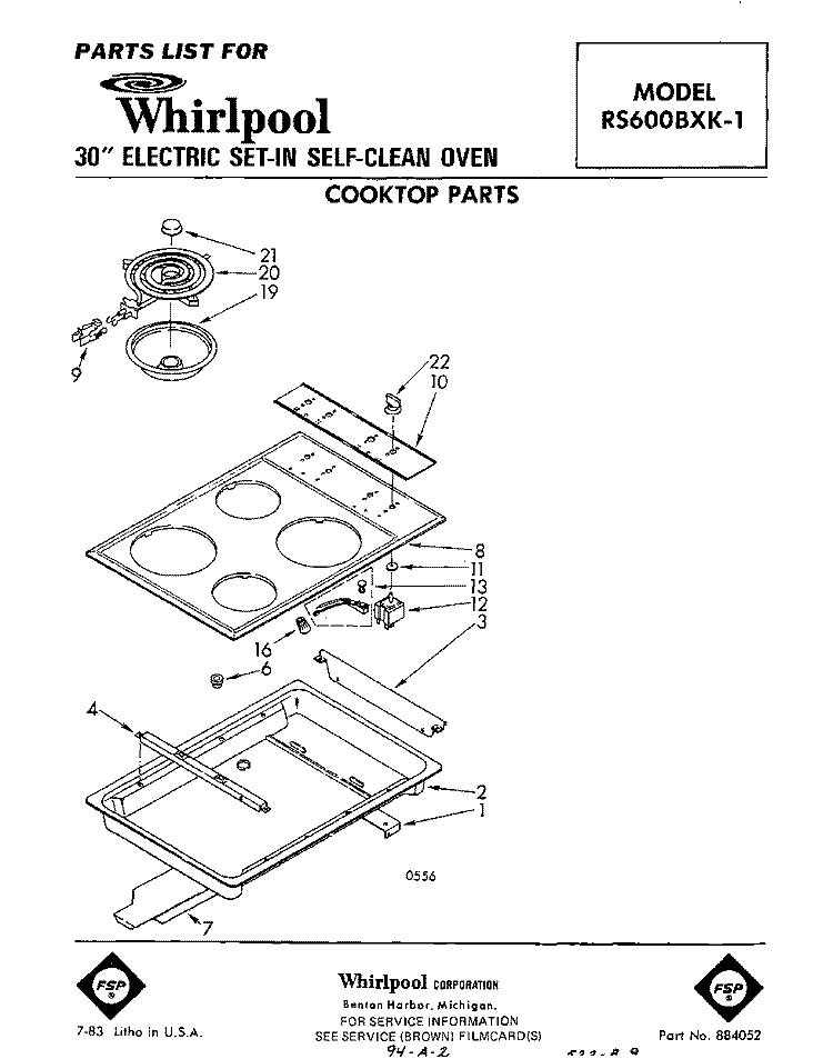 SECTION Diagram and Parts List for RS600BXK1  Whirlpool Range