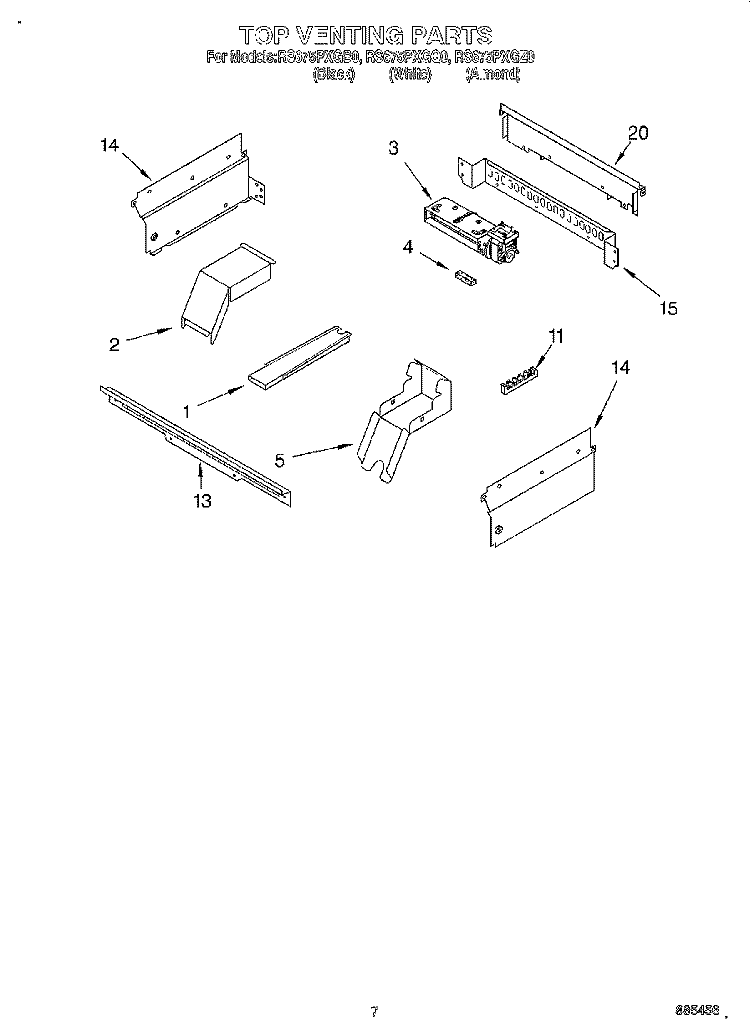 TOP VENTING, OPTIONAL Diagram and Parts List for RS675PXGB0  Whirlpool Range