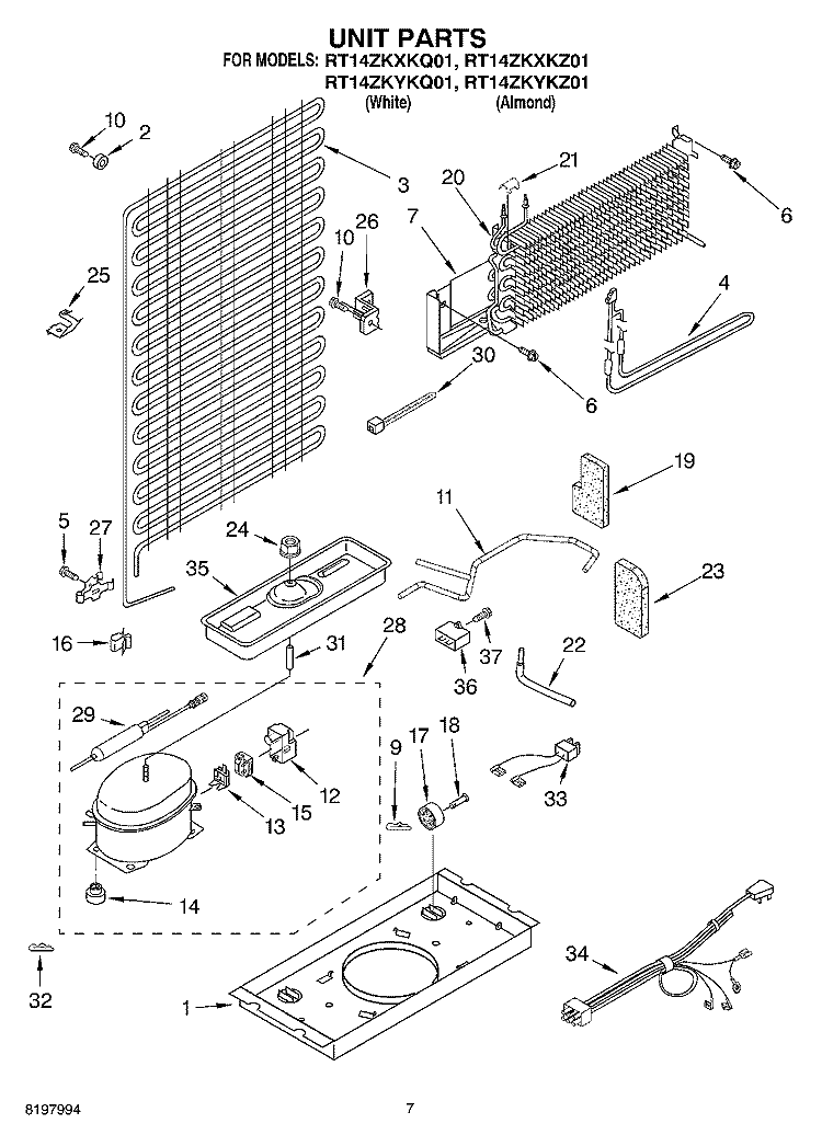 UNIT Diagram and Parts List for RT14ZKYKQ01  Roper Refrigerator
