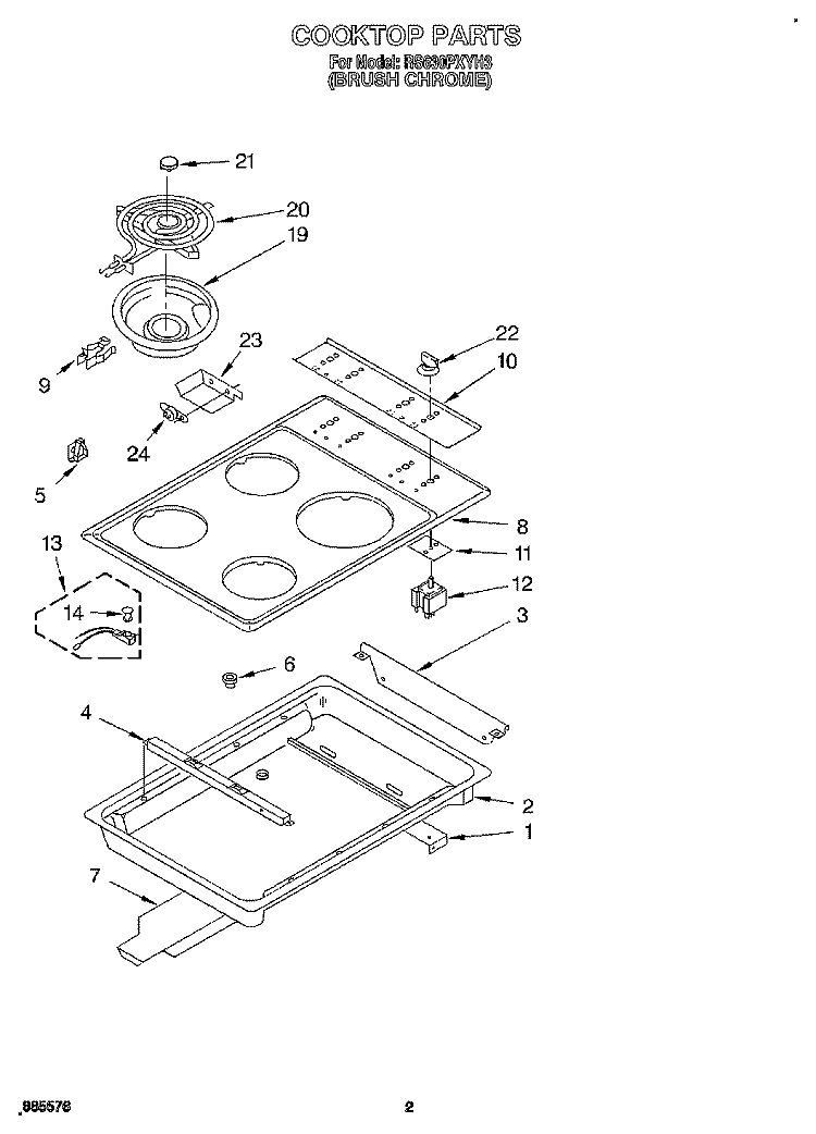 COOKTOP Diagram and Parts List for RS630PXYH3  Whirlpool Range