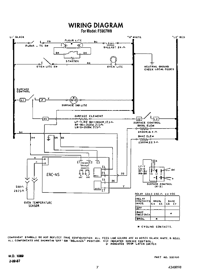 WIRING DIAGRAM Diagram and Parts List for F5907W0  Roper Range