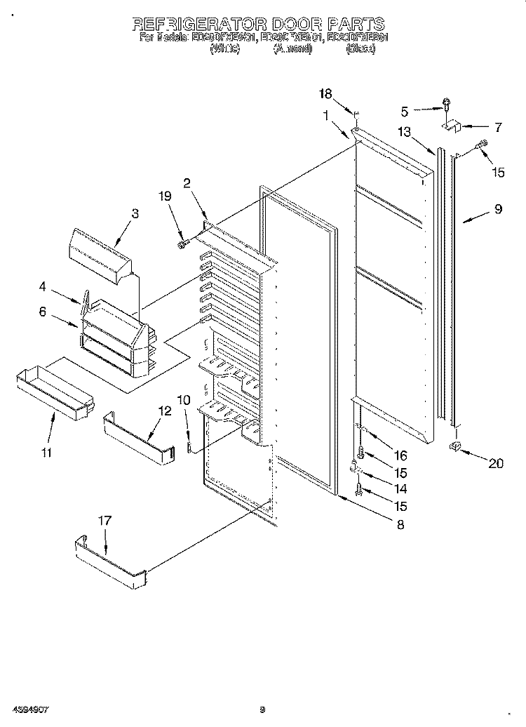 REFRIGERATOR DOOR Diagram and Parts List for ED20DFXEN01  Whirlpool Refrigerator