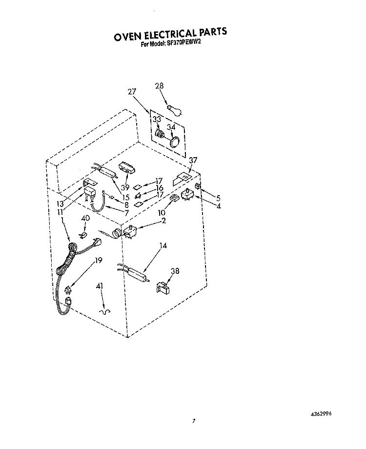 OVEN ELECTRICAL Diagram and Parts List for SF370PEWN2  Whirlpool Range
