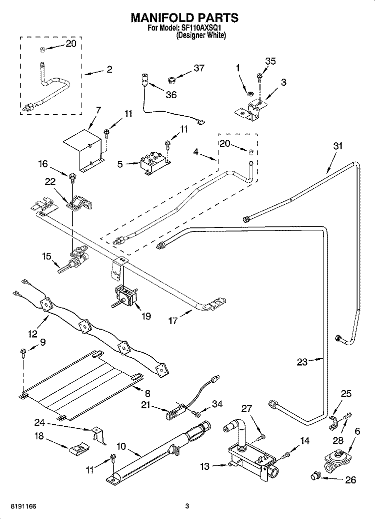 MANIFOLD PARTS Diagram and Parts List for SF110AXSQ1  Whirlpool Range