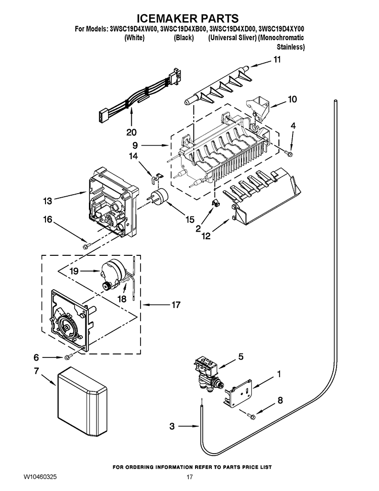 ICEMAKER PARTS Diagram and Parts List for 3WSC19D4XB00  Whirlpool Refrigerator