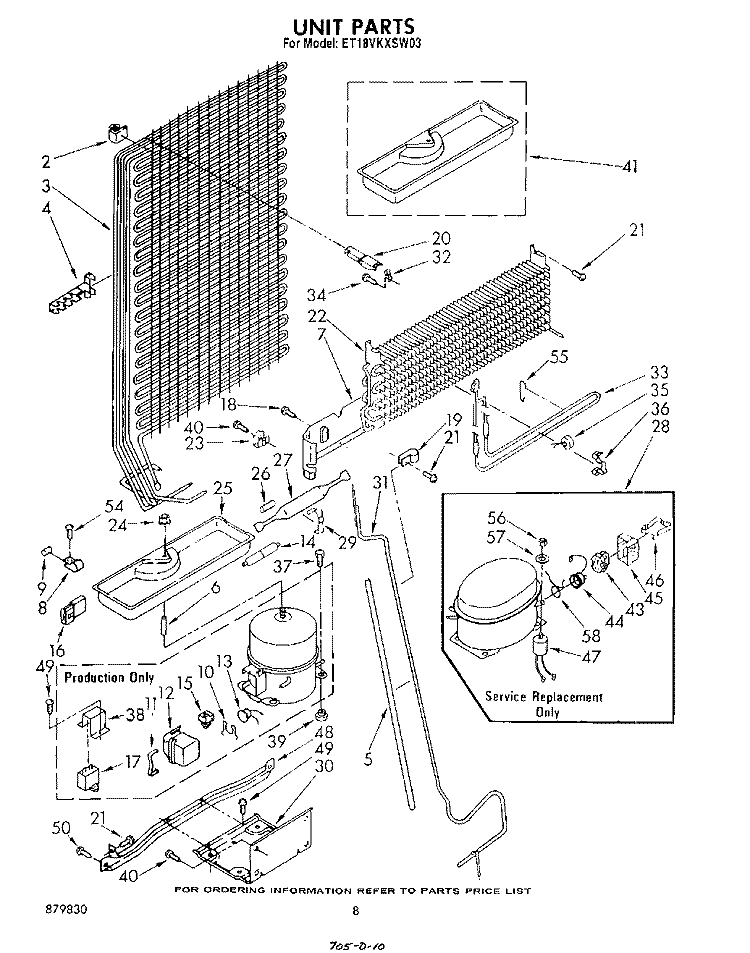 UNIT Diagram and Parts List for ET18VKXSW03  Whirlpool Refrigerator