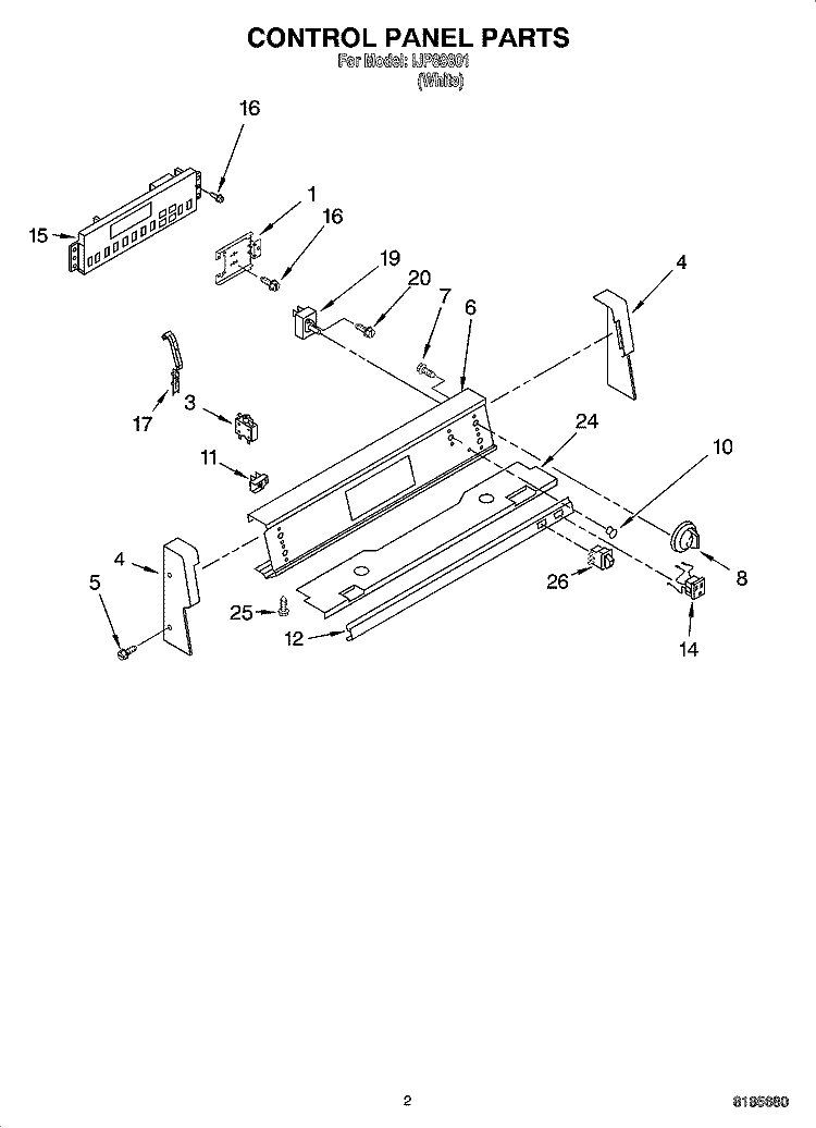 CONTROL PANEL PARTS Diagram and Parts List for IJP89801  Inglis Range