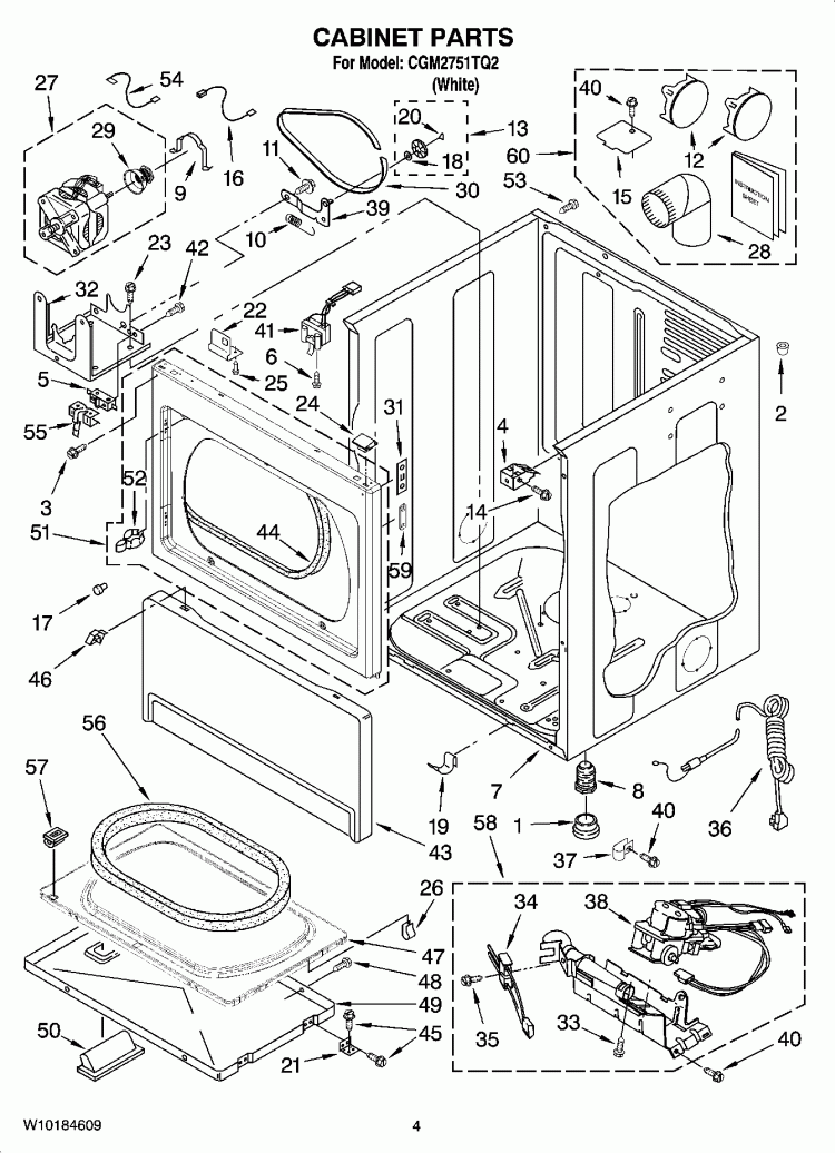 CABINET PARTS Diagram and Parts List for CGM2751TQ2  Whirlpool Dryer