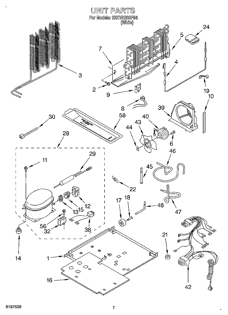 UNIT Diagram and Parts List for 3XKVN600F04  Whirlpool Refrigerator