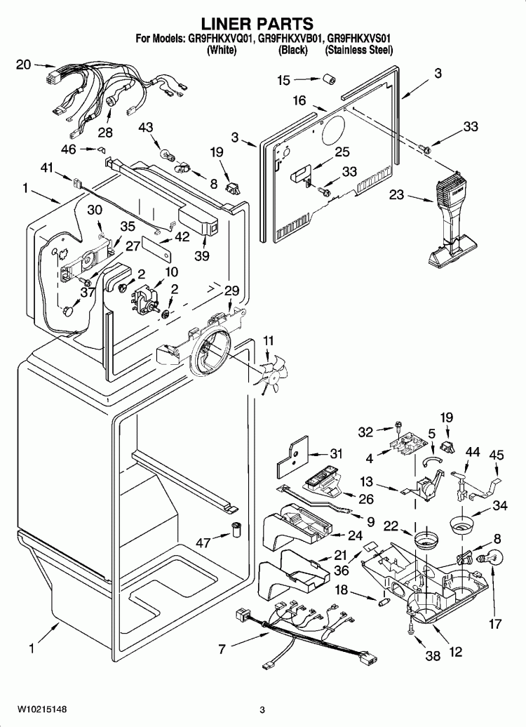 LINER PARTS Diagram and Parts List for GR9FHKXVB01  Whirlpool Refrigerator