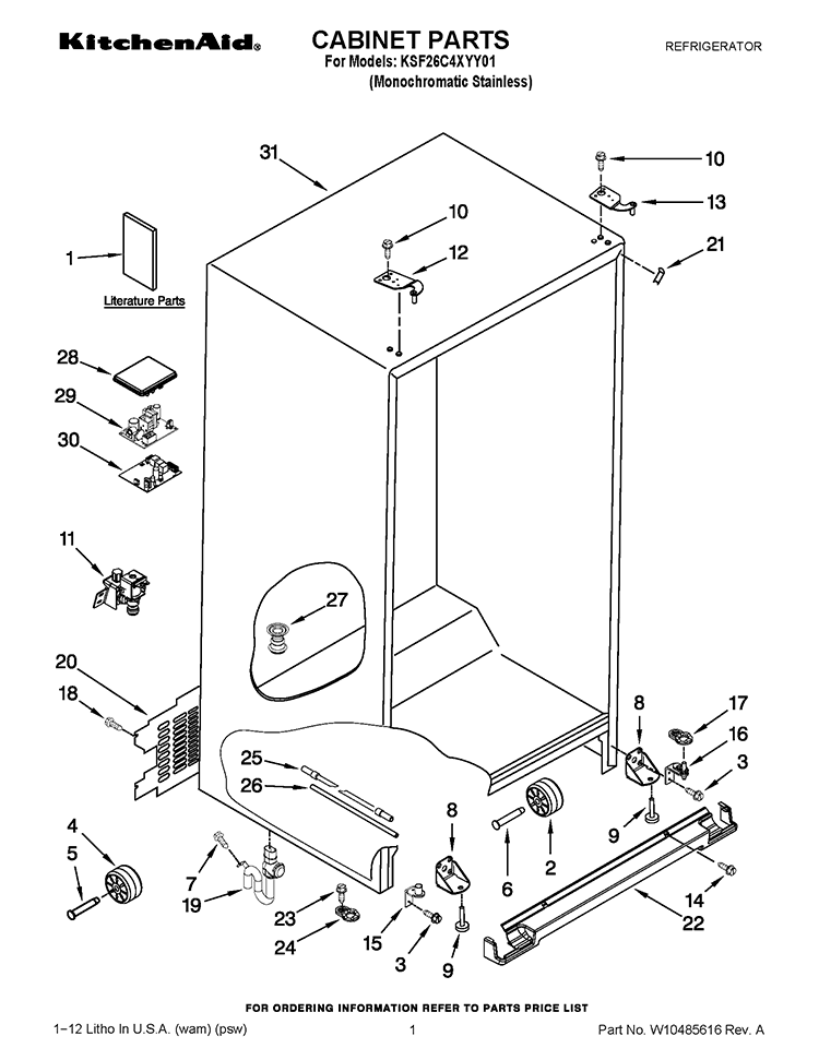 CABINET PARTS Diagram and Parts List for KSF26C4XYY01  KitchenAid Refrigerator