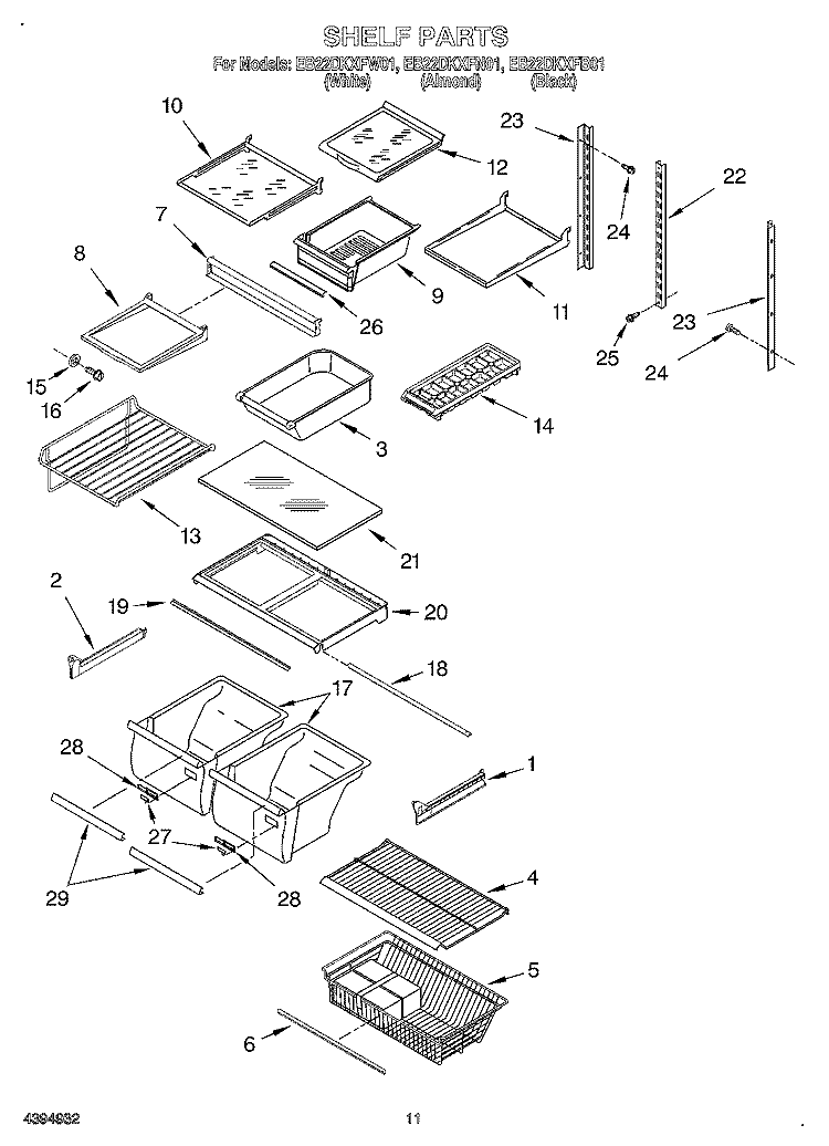 SHELF, LIT/OPTIONAL Diagram and Parts List for EB22DKXFN01  Whirlpool Refrigerator