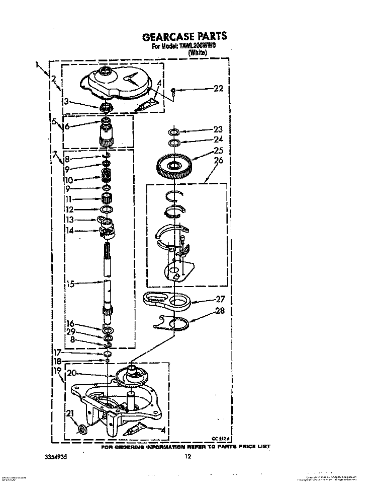 GEARCASE Diagram and Parts List for TAWL200WW0  Estate Washer