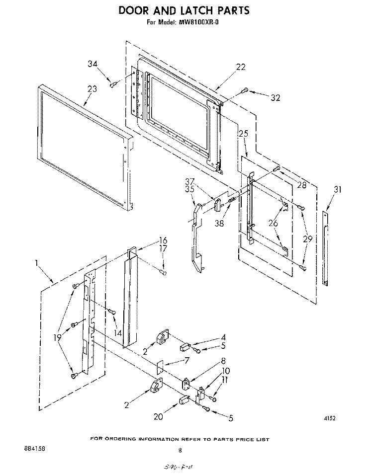 DOOR AND LATCH Diagram and Parts List for MW8100XR0  Whirlpool Microwave