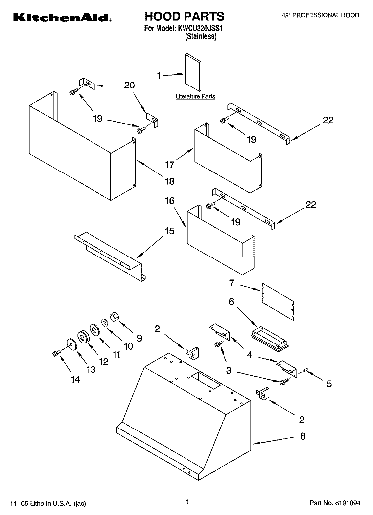 HOOD PARTS Diagram and Parts List for KWCU320JSS1  KitchenAid Range Hood