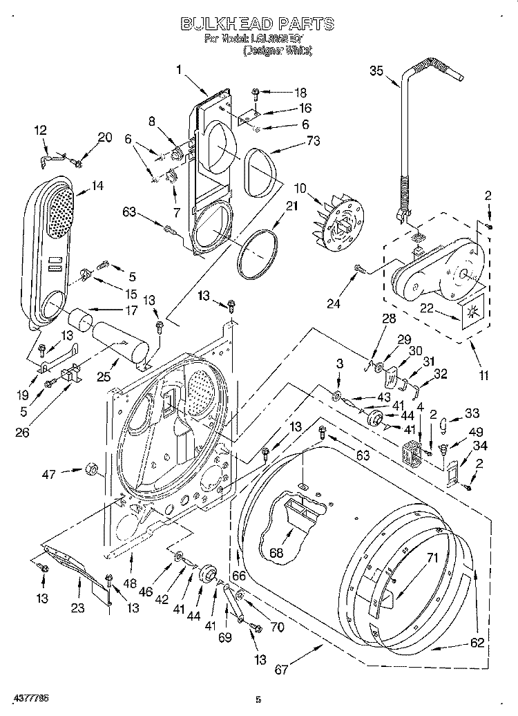 BULKHEAD Diagram and Parts List for LGL8858EQ1  Whirlpool Dryer