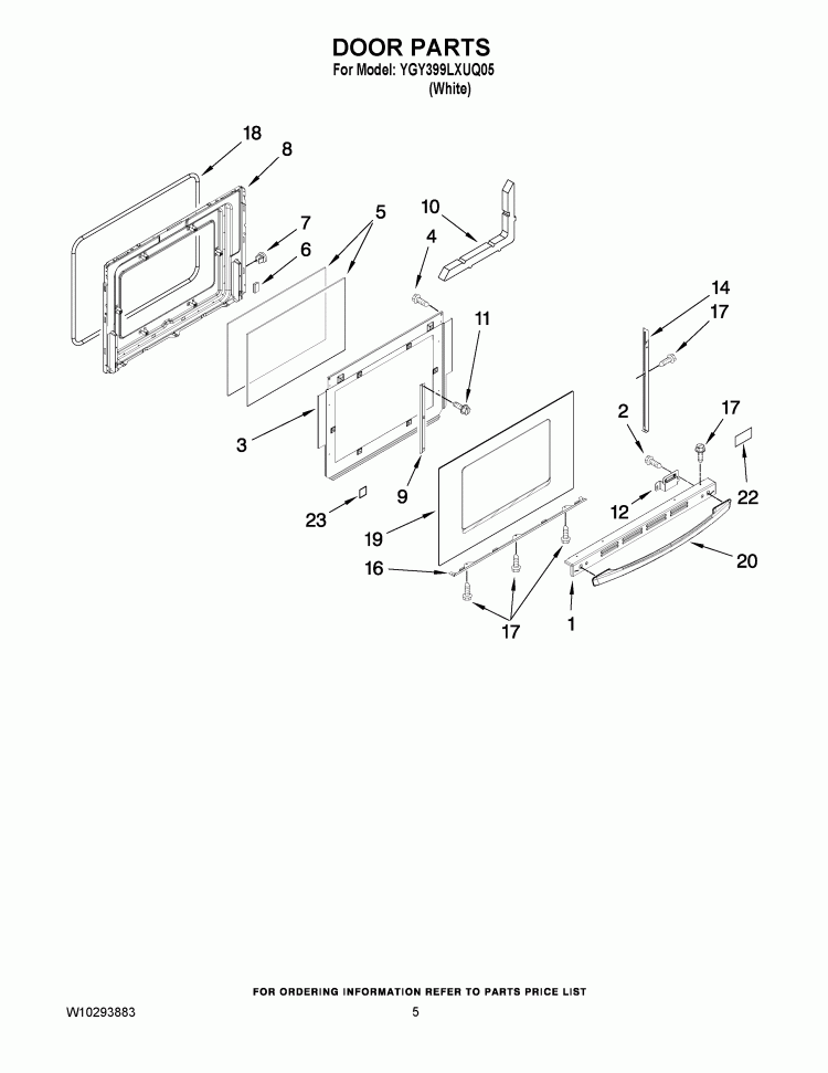 DOOR PARTS Diagram and Parts List for YGY399LXUQ05  Whirlpool Range