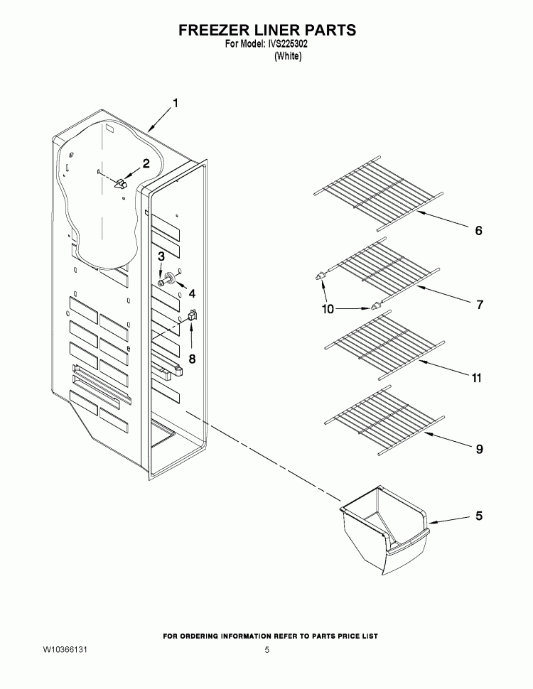 FREEZER LINER PARTS Diagram and Parts List for IVS225302  Inglis Refrigerator