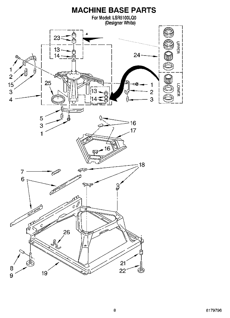 MACHINE BASE Diagram and Parts List for LSR5100LQ0  Whirlpool Washer