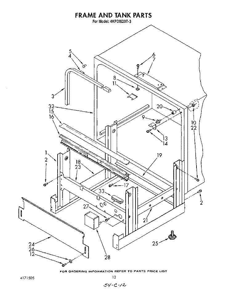 FRAME AND TANK Diagram and Parts List for 4KPDI620T3  KitchenAid Dishwasher