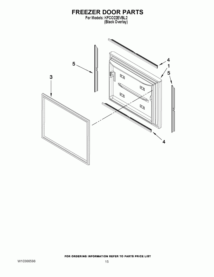 FREEZER DOOR PARTS Diagram and Parts List for KFCO22EVBL2  KitchenAid Refrigerator