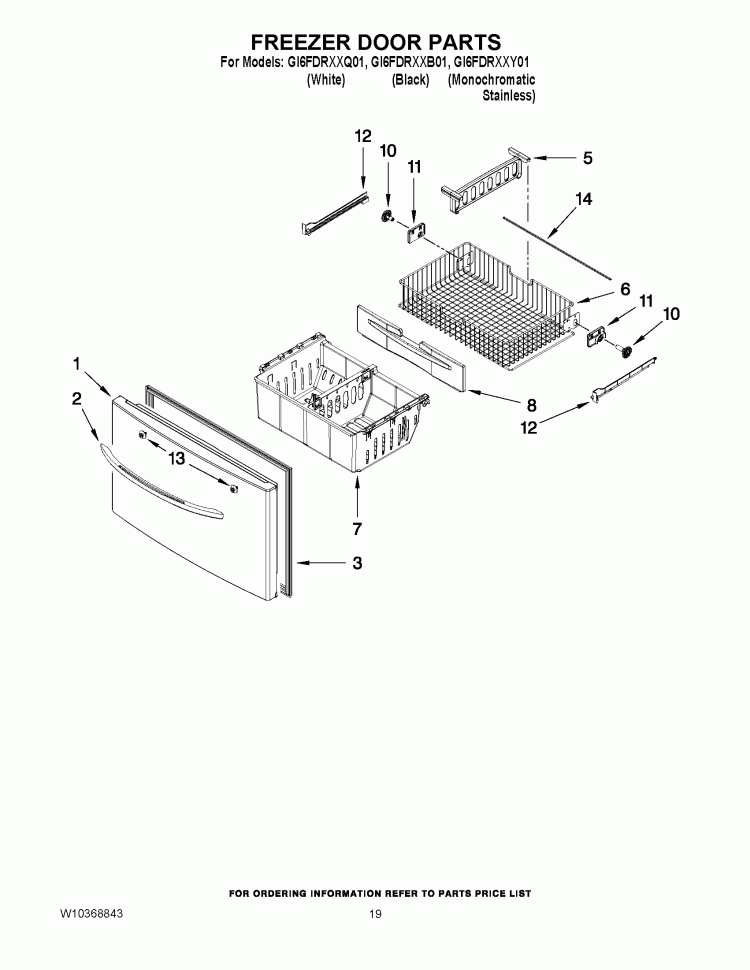 FREEZER DOOR PARTS Diagram and Parts List for GI6FDRXXB01  Whirlpool Refrigerator
