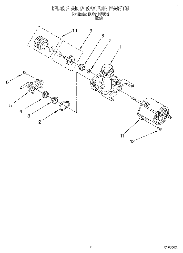PUMP AND MOTOR Diagram and Parts List for DU801DWGX2  Whirlpool Dishwasher
