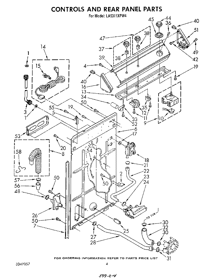 CONTROLS AND REAR PANEL Diagram and Parts List for LA5311XPW4  Whirlpool Washer