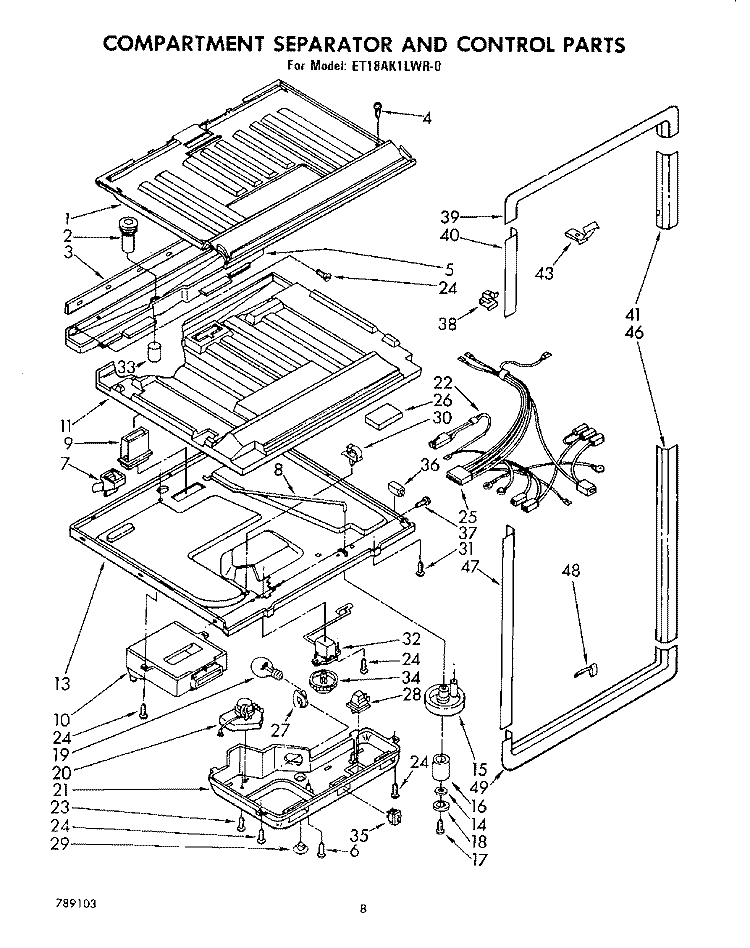 COMPARTMENT SEPARATOR AND CONTROL Diagram and Parts List for ET18AK1LWR0  Whirlpool Refrigerator