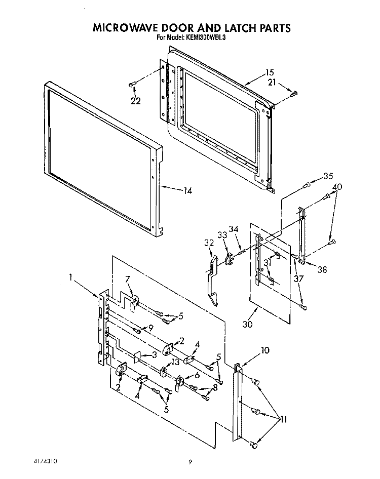 MICROWAVE DOOR AND LATCH Diagram and Parts List for KEMI300WBL3  KitchenAid Microwave Oven Combo