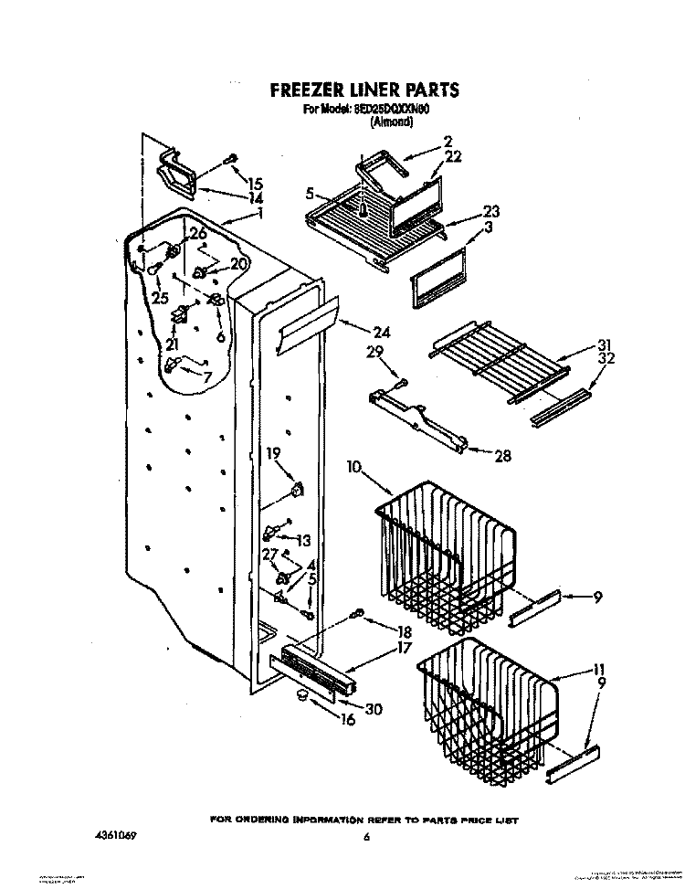 FREEZER LINER Diagram and Parts List for 8ED25DQXXN00  Whirlpool Refrigerator