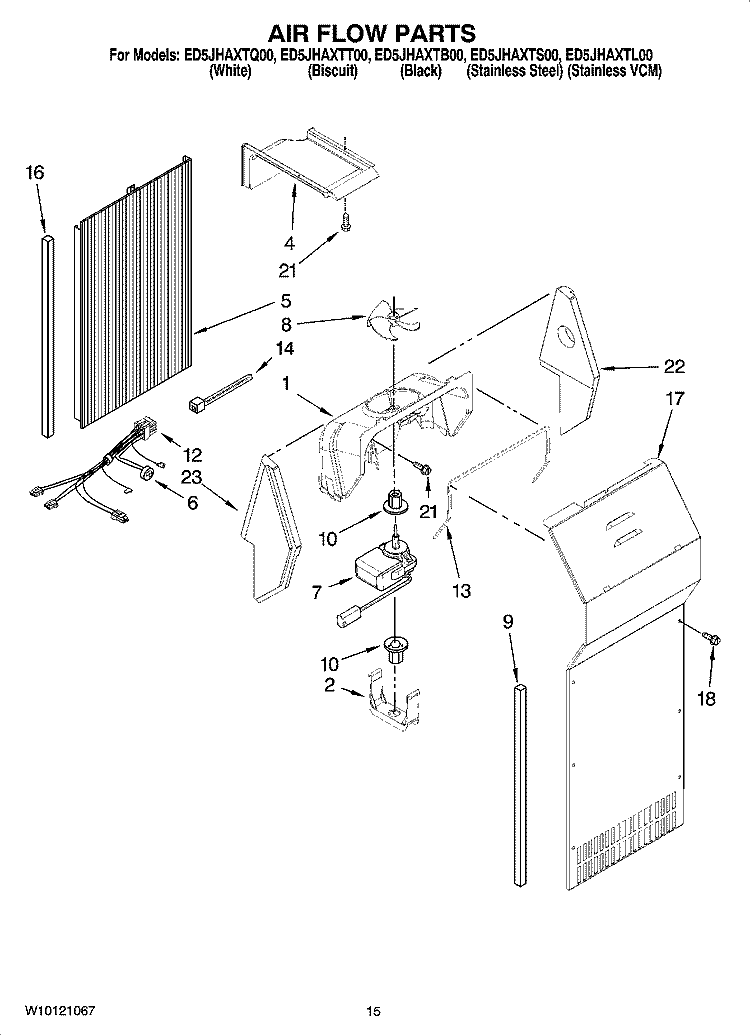 AIR FLOW PARTS Diagram and Parts List for ED5JHAXTB00  Whirlpool Refrigerator