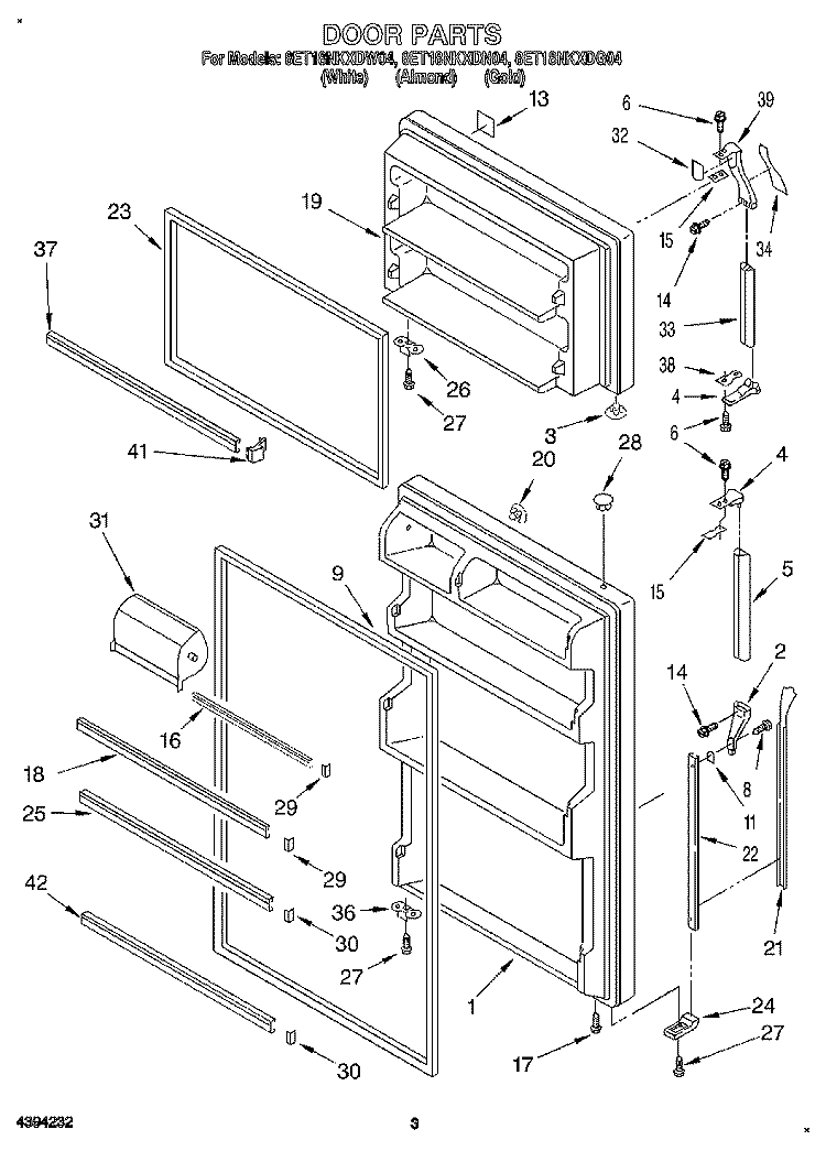 DOOR Diagram and Parts List for 8ET18NKXDW04  Whirlpool Refrigerator