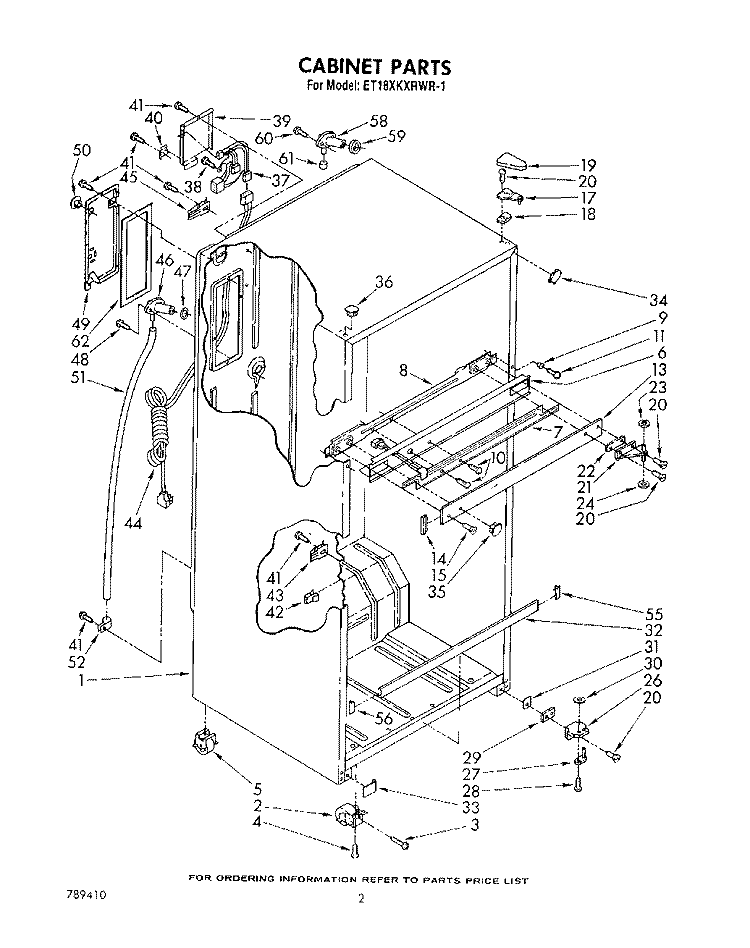 CABINET Diagram and Parts List for ET18XKXRWR1  Whirlpool Refrigerator
