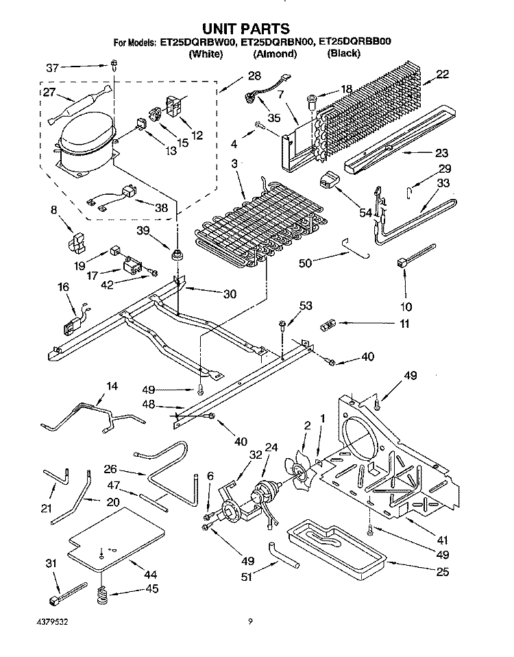 UNIT Diagram and Parts List for ET25DQRBW00  Whirlpool Refrigerator