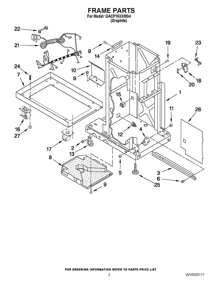 FRAME PARTS Diagram and Parts List for GACP15XXMG4  Whirlpool Trash Compactor