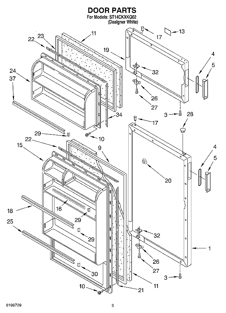 DOOR PARTS Diagram and Parts List for ST14CKXKQ02  Whirlpool Refrigerator