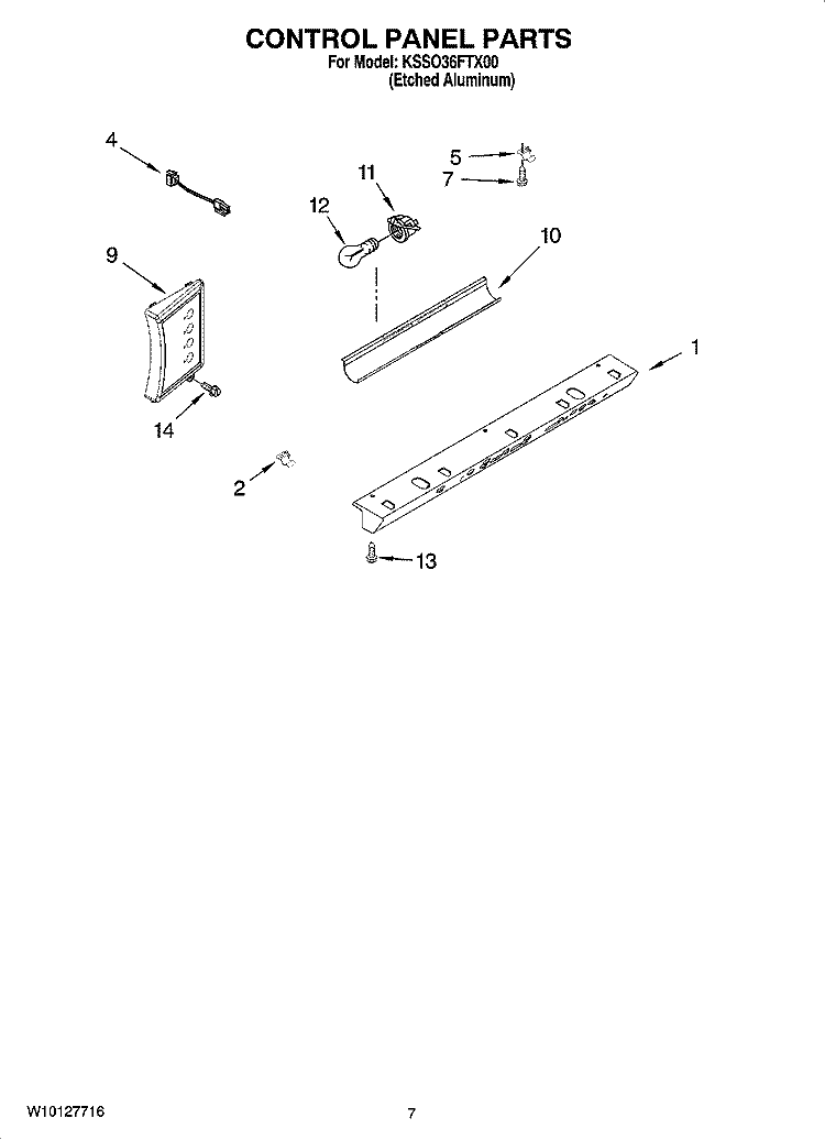 CONTROL PANEL PARTS Diagram and Parts List for KSSO36FTX00  KitchenAid Refrigerator